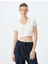Modal Kumaş Kısa Kollu V Yaka Crop T-Shirt 3
