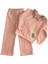Kız Çocuk Pamuklu Bebe Yaka Dantel ve Gül Detaylı Pembe Sweatshirt Geniş Paça Eşofman Alt Üst Takım 1
