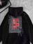 Uzun Kol Kapşonlu Ön ve Arka Baskılı Sweatshirt - Siyah 4
