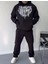 Uzun Kol Kapşonlu Baskılı Sweatshirt - Siyah 4