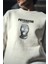 Kışlık Bisiklet Yaka Baskılı Sweatshirt - Beyaz 1