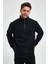 Oversize Yarım Farmuarlı Yakalı Basic Sweatshirt - Siyah 1