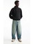 Oversize Yarım Farmuarlı Yakalı Basic Sweatshirt - Siyah 3