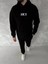 Uzun Kol Kapşonlu Göğüs Baskılı Sweatshirt - Siyah 1