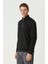 Unisex Uzun Kol Yarım Farmuarlı Yakalı Basic Sweatshirt - Siyah 4