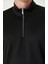 Unisex Uzun Kol Yarım Farmuarlı Yakalı Basic Sweatshirt - Siyah 5