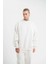 Unisex Uzun Kol Bisiklet Yaka Yıkamalı Sweatshirt - Beyaz 1