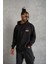 Unisex Kapşonlu Baskılı Sweetshirt - Siyah 1