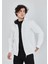 Unisex Tam Fermuarlı Kapşonlu Sweatshirt - Beyaz 3