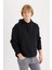 Boxy Fit Kapüşonlu Basic Düz Sweatshirt D0852AX24AU 3