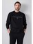 Relaxed Fit Siyah Nakışlı Sweatshirt 2