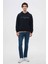 Relaxed Fit Lacivert Nakışlı 3 Iplik Kapüşonlu Sweatshirt 4