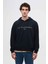 Relaxed Fit Lacivert Nakışlı 3 Iplik Kapüşonlu Sweatshirt 1
