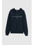 Relaxed Fit Lacivert Nakışlı 3 Iplik Kapüşonlu Sweatshirt 5