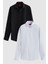 Ds Damat Slim Fit Siyah/beyaz Italyan Yaka Dar Kesim Klasik Kravatlık Uzun Kollu Kolay Ütülenebilir Nefes Alan 2'li Gömlek 1