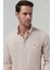 Slim Fit Bej Oxford Düğmeli Yaka Kolay Ütülenebilir Nakış Detaylı Pamuklu Gömlek 4HC02ORT03265 2