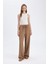 Keten Karışımlı Pantolon Wide Leg Geniş Bol Paça Üç Cepli Normal Bel Basic Düz Standart Boy C4545AX24SM 2
