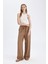 Keten Karışımlı Pantolon Wide Leg Geniş Bol Paça Üç Cepli Normal Bel Basic Düz Standart Boy C4545AX24SM 4