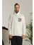 Erkek Sırt Baskılı Oversize Üç Iplik Kapüşonlu Sweatshirt - Beyaz 1