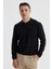 Siyah Slim Fit Pamuklu Desenli Fermuarlı Polo Yaka Triko Kazak 1