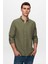 Slim Fit Haki Oxford Düğmeli Yaka Kolay Ütülenebilir Nakış Detaylı Pamuklu Gömlek 4HC02ORT03265 2