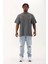 Unisex Oversize Taşlı Bisiklet Yaka T-Shirt - Füme 5