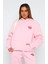 Pembe Unisex Comfort Club Yazılı Kapüşonlu Oversize Hoodie 1