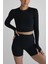 Siyah Bisiklet Yaka Crop Uzun Kol Tshirt Darkalıp Soft Touch Pamuklu Kumaş Parmak Detaylı Spor Body 1