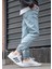 Erkek Buz Mavi Jogger Kot Pantolon - Lastikli Bel ve Paça, Yıkamalı Denim 1