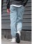 Erkek Buz Mavisi Jogger Kot Pantolon - Lastikli Bel ve Paça, Yıkamalı Denim 3