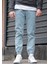 Erkek Buz Mavisi Jogger Kot Pantolon - Lastikli Bel ve Paça, Yıkamalı Denim 2