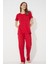 Sıfır Yaka Kırmızı Kısa Kollu Pamuklu Pijama Takımı Ek Özellik Mevcut Değil Homewear Düz 2'li B 2