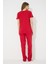 Sıfır Yaka Kırmızı Kısa Kollu Pamuklu Pijama Takımı Ek Özellik Mevcut Değil Homewear Düz 2'li B 3
