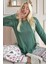 T-Shirt-Pantolon Yeşil Etnik Desenli Termal Kadın Pijama Takımı Kış Regular Örme Hayır Yumoş Kırmız 1