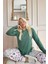 T-Shirt-Pantolon Yeşil Etnik Desenli Termal Kadın Pijama Takımı Kış Regular Örme Hayır Yumoş Kırmız 2