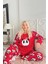 Standart Kol Kırmızı Life Panda Desenli Kadın Peluş Pijama Takımı Düz Lastikli Basic Normal Bel 2