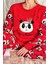 Standart Kol Kırmızı Life Panda Desenli Kadın Peluş Pijama Takımı Düz Lastikli Basic Normal Bel 4