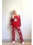 Standart Kol Kırmızı Life Panda Desenli Kadın Peluş Pijama Takımı Düz Lastikli Basic Normal Bel 5