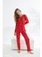 Uzun Kırmızı Dudak Desenli Pamuklu Pijama Takımı Regular Sweatshirt-Pantolon Boru Paça 2'li T1 Home 2