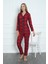 Uzun Süet Önden Düğmeli Pijama Takım Uzun Kol Uzun Kırmızı Tüm Yaş Grupları Homewear Düz Paça Baskı 1