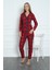 Uzun Süet Önden Düğmeli Pijama Takım Uzun Kol Uzun Kırmızı Tüm Yaş Grupları Homewear Düz Paça Baskı 3