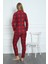 Uzun Süet Önden Düğmeli Pijama Takım Uzun Kol Uzun Kırmızı Tüm Yaş Grupları Homewear Düz Paça Baskı 5