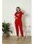Hayır Yazlık Kadın Pamuk Pijama Takım Basic Sıfır Yaka Kırmızı Süprem Uzun %100 Pamuk Homewear Düz 1