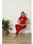 Hayır Yazlık Kadın Pamuk Pijama Takım Basic Sıfır Yaka Kırmızı Süprem Uzun %100 Pamuk Homewear Düz 2