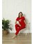 Hayır Yazlık Kadın Pamuk Pijama Takım Basic Sıfır Yaka Kırmızı Süprem Uzun %100 Pamuk Homewear Düz 3