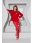 Uzun Kırmızı Nakışlı Alt-Üst Polar Pijama Takım 24223079 Basic T09 Polar Normal Bel Kırmızı Düz Örm 2