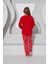 Uzun Kırmızı Nakışlı Alt-Üst Polar Pijama Takım 24223079 Basic T09 Polar Normal Bel Kırmızı Düz Örm 5