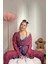 Uzun Piti Kareli Baskılı Sabahlıklı Kadife Pijama Takımı Kadife Dantel Yaka Regular Lounge/home Uzu 2