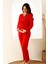 Regular Kırmızı Dantelli Hamile Lohusa Pijama Takımı 2727UY Klasik Uzun Kırmızı Uzun Type 1 Düz Vis 4