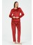 Kırmızı Kadın Süper Soft Pijama Takımı Polyester 100% Polyester Uzun Kol Düz Uzun Homewear Düz Basi 2
